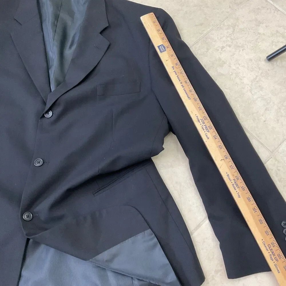 Gianco Polo  Blazer Mens 48L Super 140s Wool Suit Jacket Only Black 3 Button